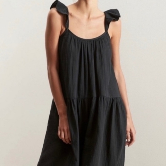 Banana Republic Factory Frill Sleeve Gauze Tiered MidiDress, Black, Size L, NWT - Picture 2 of 6